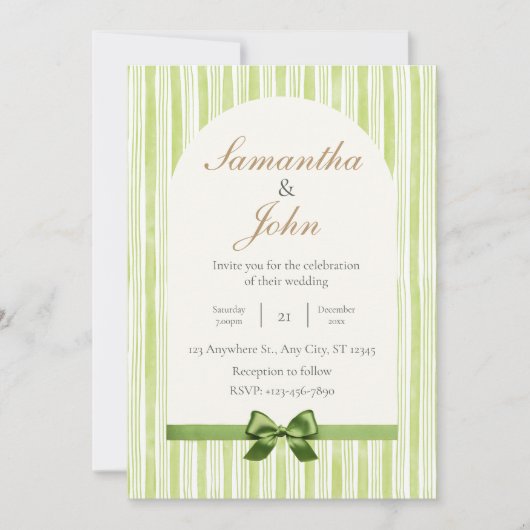 Modern Citrus Green Stripe Back Photo Wedding Kaart (Voorkant)