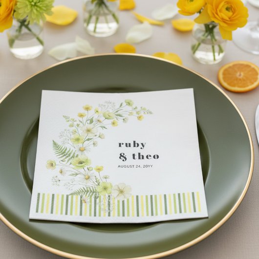 Modern Citrus Green Wildflower Wedding Servet