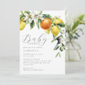 Modern Citrus Lemon Sinaasappel Baby shower Kaart (Staand voorkant)