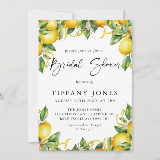 Modern Citrus Lemon Vrijgezellenfeest Kaart (Voorkant)