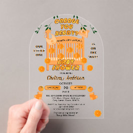 Modern Citrus Luxe Sinaasappel u klaar Baby shower Acryl Uitnodigingen