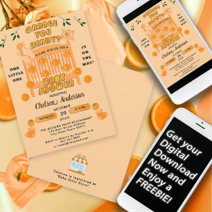 Modern Citrus Sinaasappel Little Cutie Baby shower Kaart