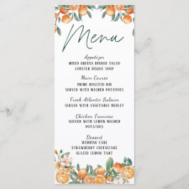 Modern Citrus-thema bruiloft menu Kaart