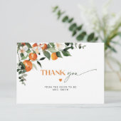 Modern citrus thema vrijgezellenfeest dank u kaart (Staand voorkant)