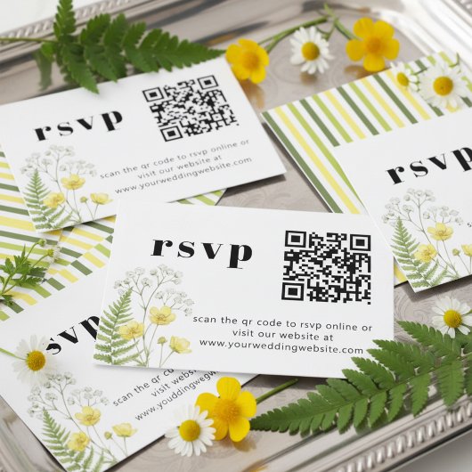 Modern Citrus Wildflower Stripe QR RSVP Informatiekaartje
