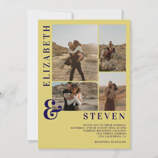 Modern Citrus Yellow Ampersand 5-Photo Wedding Kaart (Voorkant)