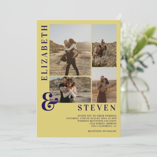 Modern Citrus Yellow Ampersand 5-Photo Wedding Kaart (Staand voorkant)