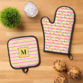 Modern citruspatroon monogram ovenwant & pannenlap set (Top down)