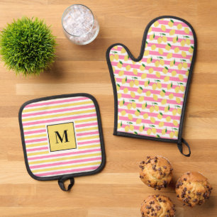 Modern citruspatroon monogram ovenwant & pannenlap set