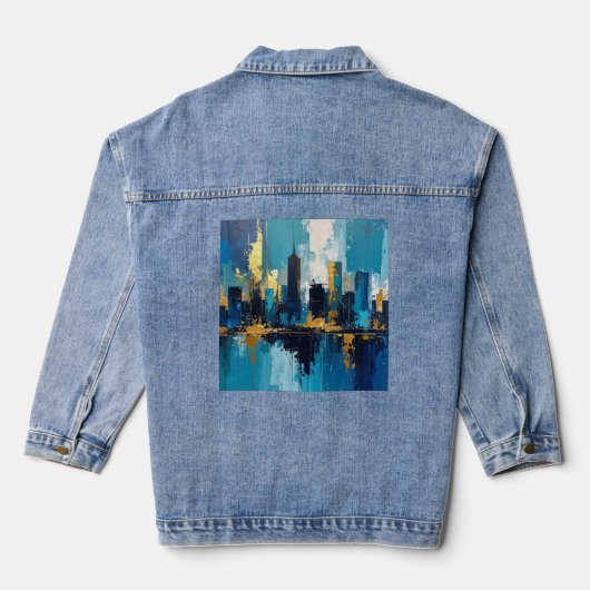 Modern City Lights Abstract Denim Jacket (Achterkant)