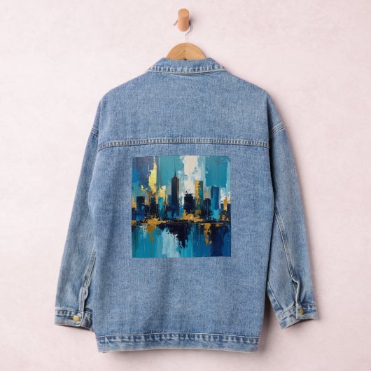 Modern City Lights Abstract Denim Jacket (Hangar)
