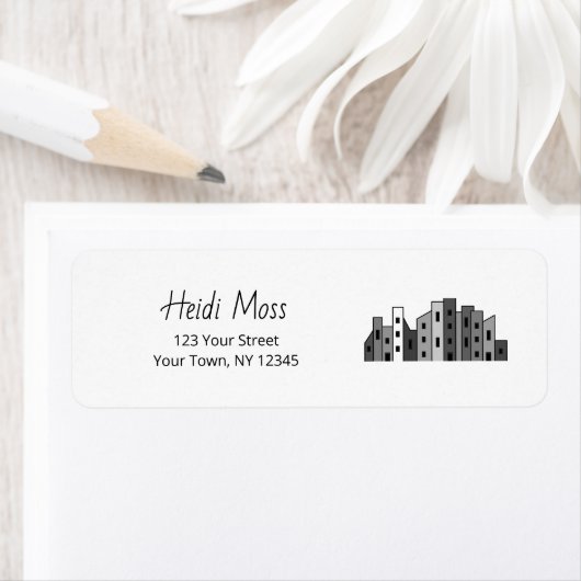Modern City Skyline Contemporary Return Address Etiket (Insitu)