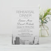 Modern City Skyline Destination Rehearsal Dinner Kaart (Staand voorkant)
