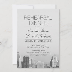Modern City Skyline Destination Rehearsal Dinner Kaart