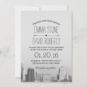 Modern City Skyline Destination Wedding Kaart