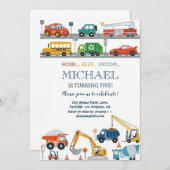 Modern City Transportation birthday Party Kaart (Voorkant / Achterkant)