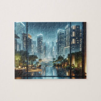 Modern City Uitzicht bij Raining Night Jigsaw Puzz Legpuzzel