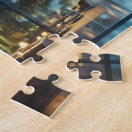 Modern City Uitzicht bij Raining Night Jigsaw Puzz Legpuzzel (Zijkant)