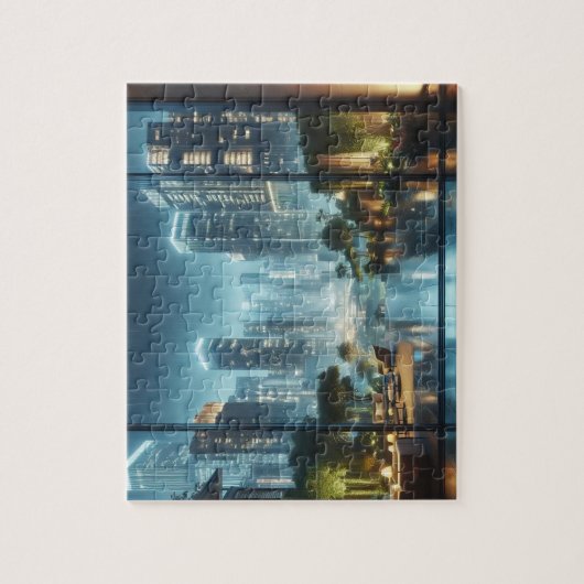 Modern City Uitzicht bij Raining Night Jigsaw Puzz Legpuzzel (Verticaal)
