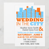 Modern City Wedding Invitations Oranje en blauw Kaart (Voorkant / Achterkant)
