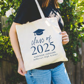 Modern Class of 2025 Navy Script Afstuderen Tote Bag