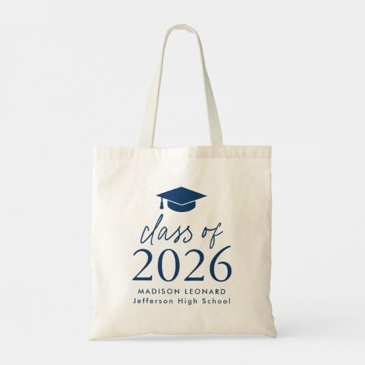 Modern Class of 2025 Navy Script Afstuderen Tote Bag (Achterkant)