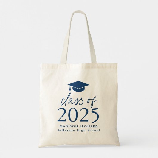 Modern Class of 2025 Navy Script Afstuderen Tote Bag (Achterkant)