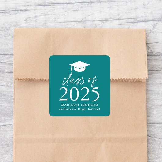 Modern Class of 2025 Script Blauwgroen Afstuderen Vierkante Sticker