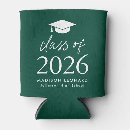 Modern Class of 2025 Script Green Afstuderen Blikjeskoeler (Voorkant)