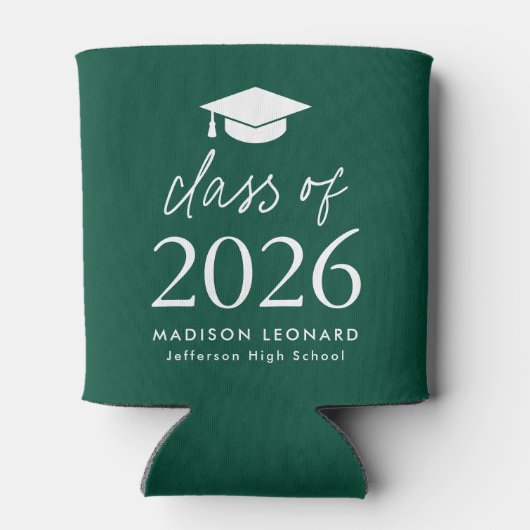 Modern Class of 2025 Script Green Afstuderen Blikjeskoeler (Achterkant)