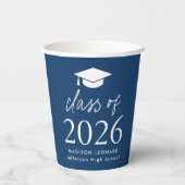 Modern Class of 2025 Script Navy Afstuderen Papieren Bekers (Achterkant)