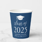 Modern Class of 2025 Script Navy Afstuderen Papieren Bekers (Voorkant)