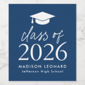 Modern Class of 2025 Script Navy Afstuderen Wijn Etiket (Enkel label)