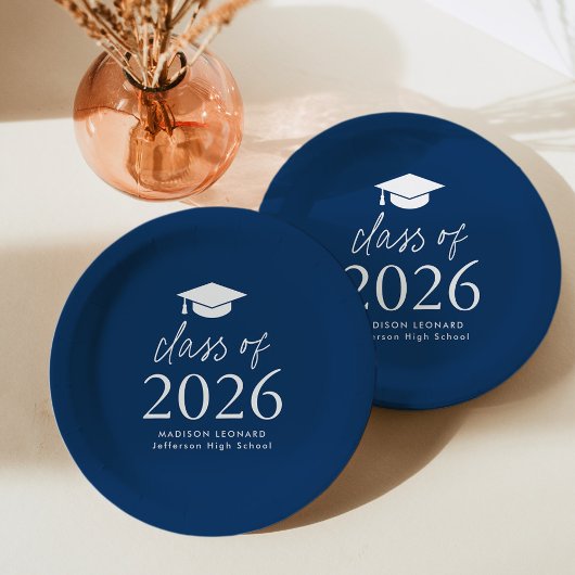Modern Class of 2025 Script Navy Blue Afstuderen Papieren Bordje