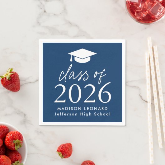 Modern Class of 2025 Script Navy Blue Afstuderen Servet (Insitu)