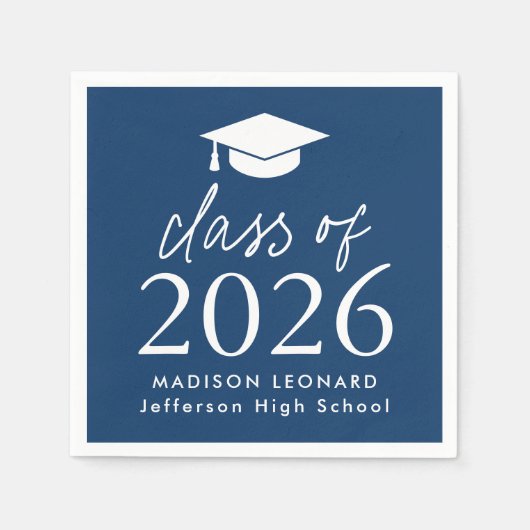 Modern Class of 2025 Script Navy Blue Afstuderen Servet (Voorkant)