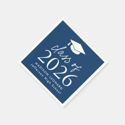Modern Class of 2025 Script Navy Blue Afstuderen Servet (Hoek)