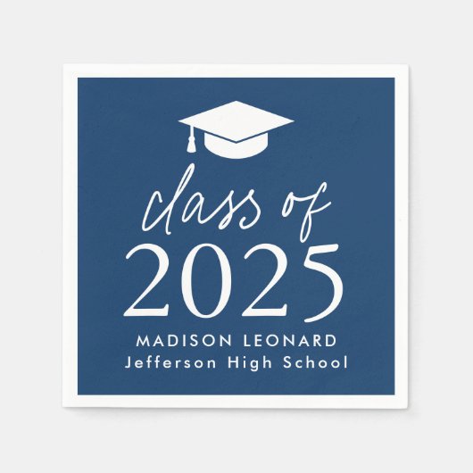 Modern Class of 2025 Script Navy Blue Afstuderen Servet (Voorkant)