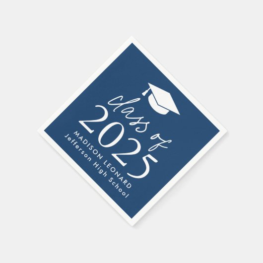 Modern Class of 2025 Script Navy Blue Afstuderen Servet (Hoek)