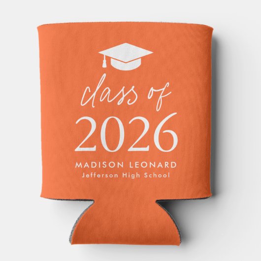 Modern Class of 2025 Script Oranje Afstuderen Blikjeskoeler (Achterkant)