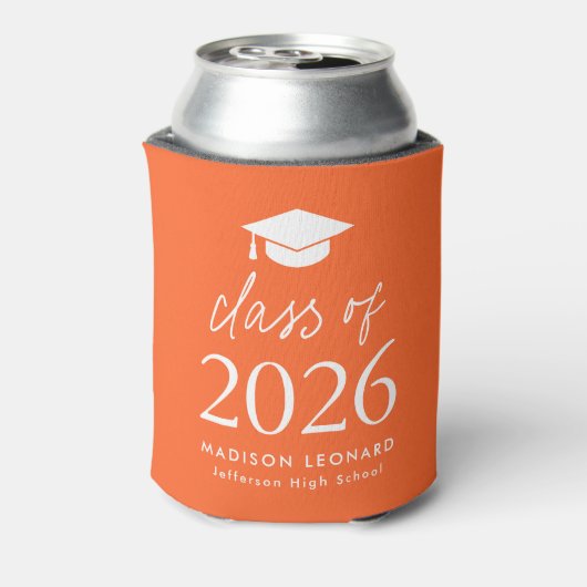 Modern Class of 2025 Script Oranje Afstuderen Blikjeskoeler (Blikje Achterkant)