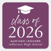 Modern Class of 2025 Script Paarse Afstuderen Vierkante Sticker (Voorkant)