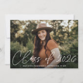Modern Class of 2025 White Script Foto Afstuderen Aankondiging (Voorkant)