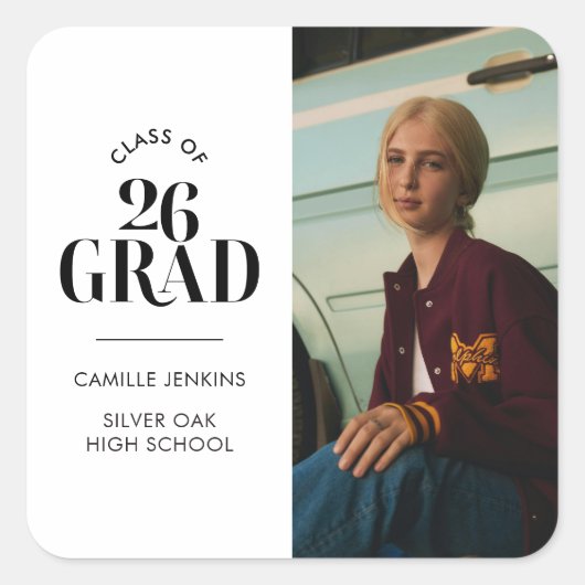 Modern Class of 2026 Graduation Square Sticker (Voorkant)