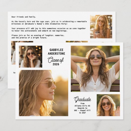 Modern Class of 2026 Multi Photo Graduation Party Kaart (Voorkant / Achterkant)