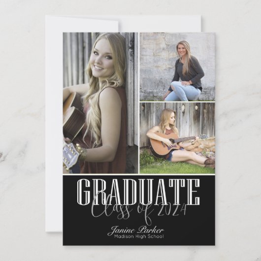 Modern Class of Add Four Photos Zwart Afstuderen Aankondiging (Voorkant)
