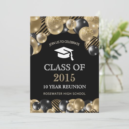 Modern Class Reunion Zwart Goud Kaart (Staand voorkant)