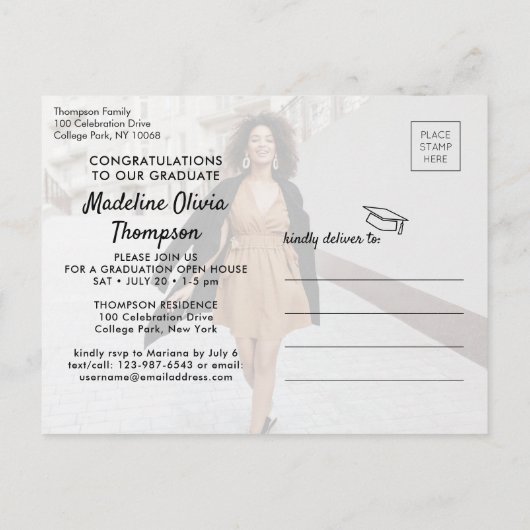 Modern Class Year & 2 Afstuderen Foto's Afstuderen Uitnodiging Briefkaart (Achterkant)