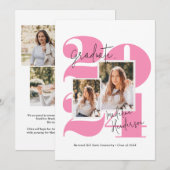 Modern Class Year 5 Foto Hot Pink Afstuderen Aankondiging (Voorkant / Achterkant)