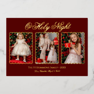 Modern Classic 3 Photos Family Foil Christmas Card Folie Feestdagenkaart
